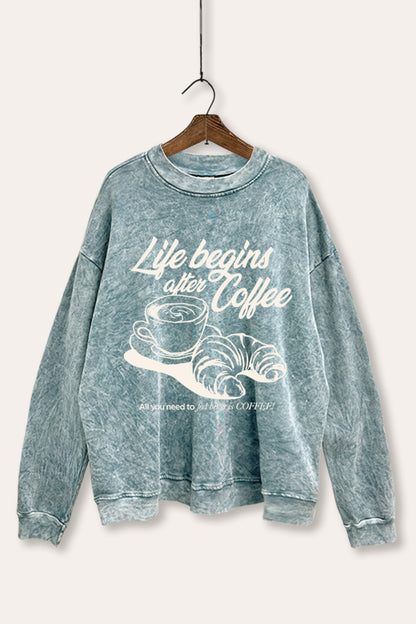 Coffee & Croissant Life Graphic Mineral Wash Sweatshirt