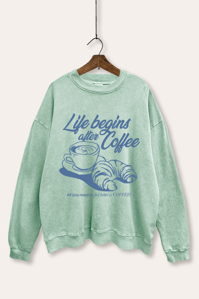 coffee & croissant graphic mineral wash sweatshirt