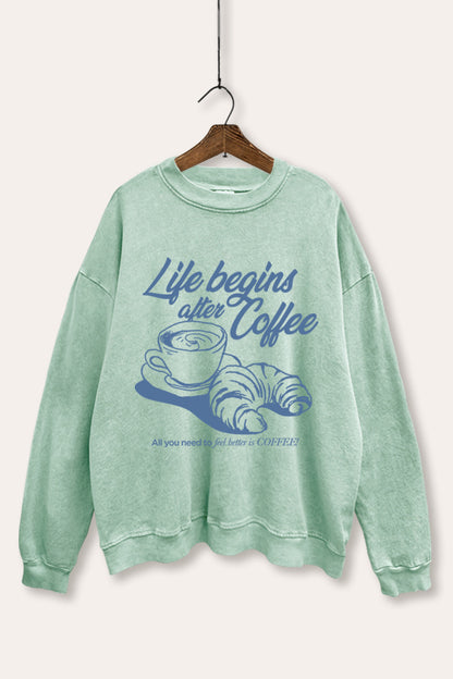 Coffee & Croissant Life Graphic Mineral Wash Sweatshirt