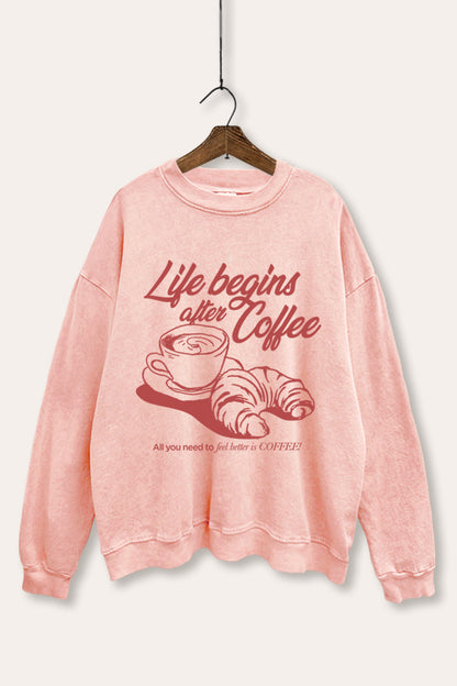 Coffee & Croissant Life Graphic Mineral Wash Sweatshirt