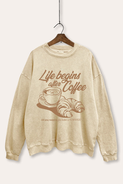 Coffee & Croissant Life Graphic Mineral Wash Sweatshirt