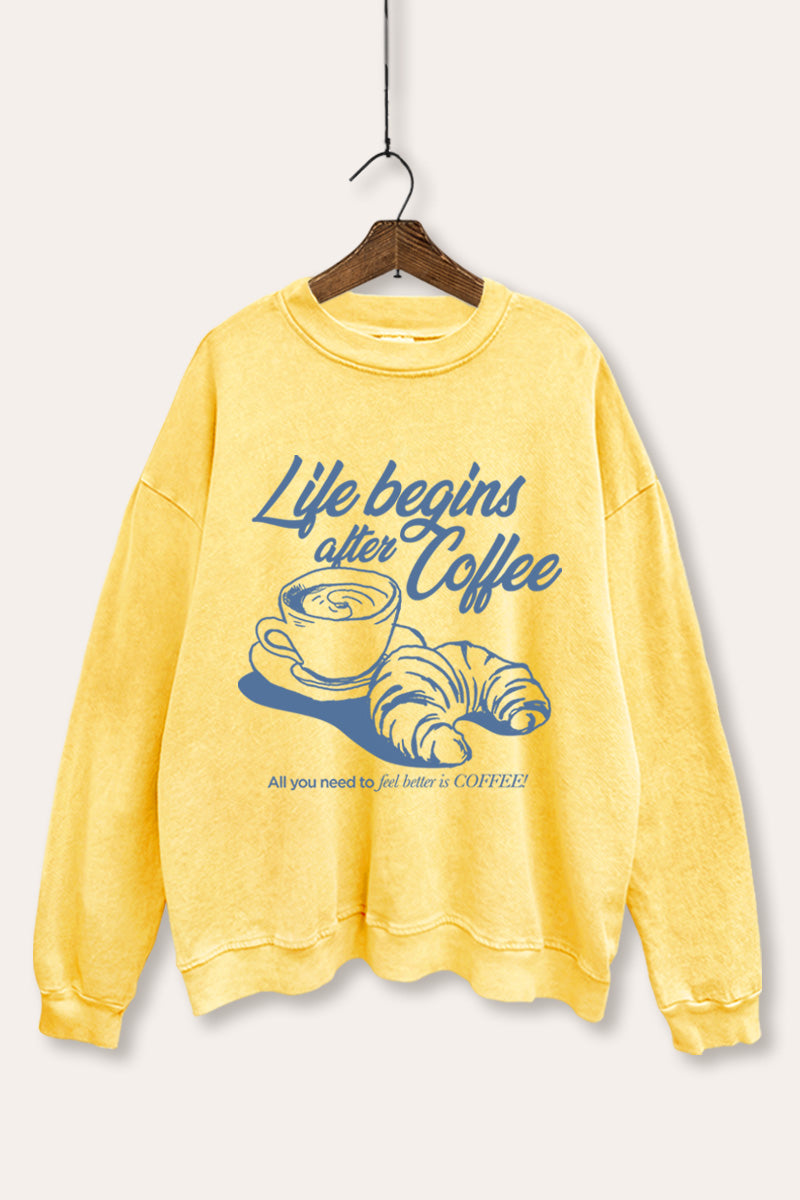 coffee & croissant graphic mineral wash sweatshirt