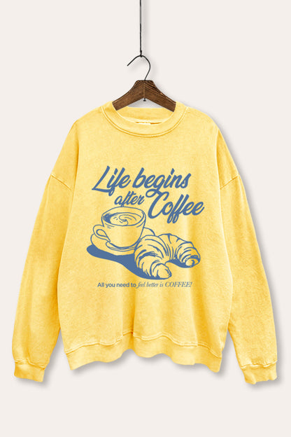 Coffee & Croissant Life Graphic Mineral Wash Sweatshirt