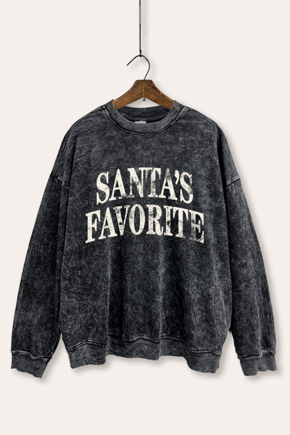 Santa's Favorite Stacked Graphic Mineral Wash Sweatshirt