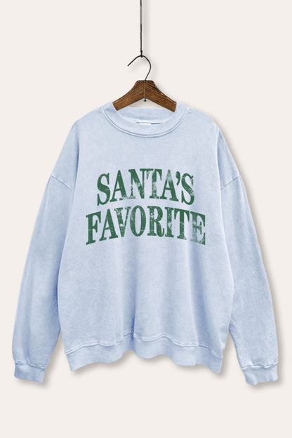 Santa's Favorite Stacked Graphic Mineral Wash Sweatshirt