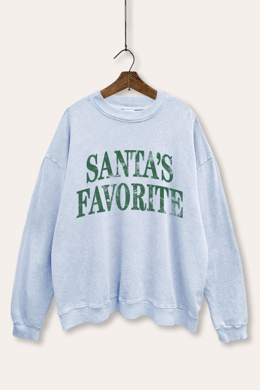 "santa's favorite" stacked graphic mineral wash sweatshirt