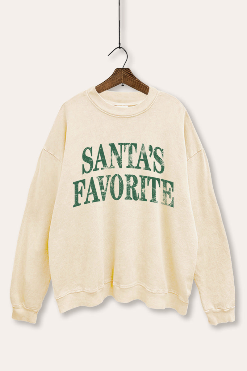 "santa's favorite" stacked graphic mineral wash sweatshirt