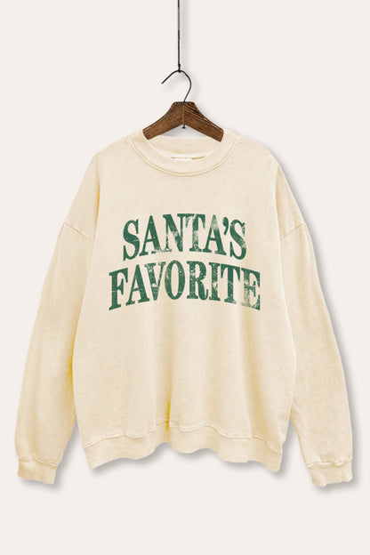 Santa's Favorite Stacked Graphic Mineral Wash Sweatshirt