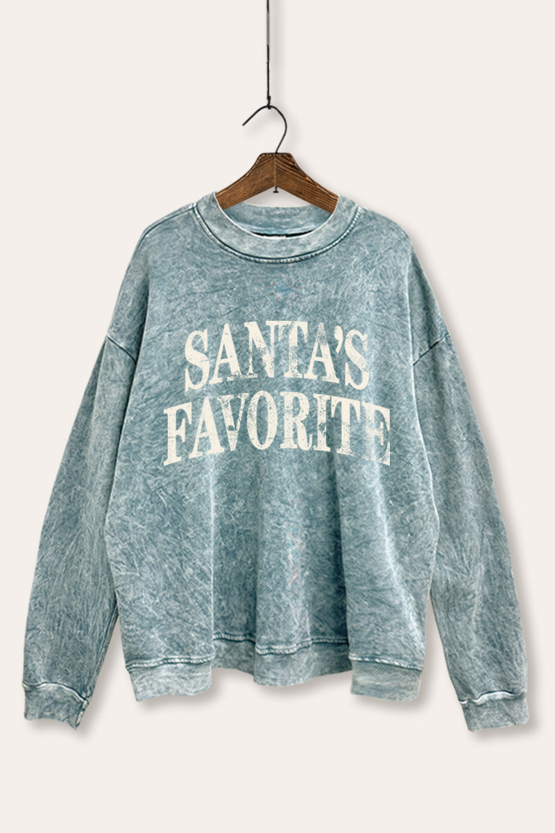 "santa's favorite" stacked graphic mineral wash sweatshirt
