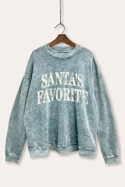 Santa's Favorite Stacked Graphic Mineral Wash Sweatshirt