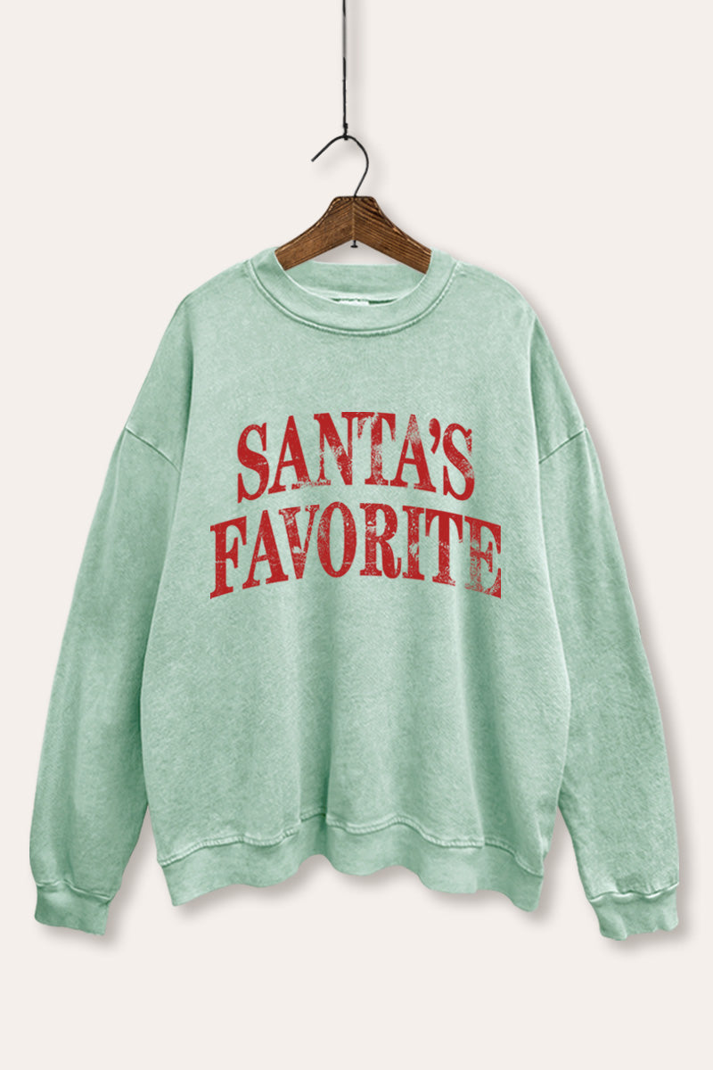 "santa's favorite" stacked graphic mineral wash sweatshirt