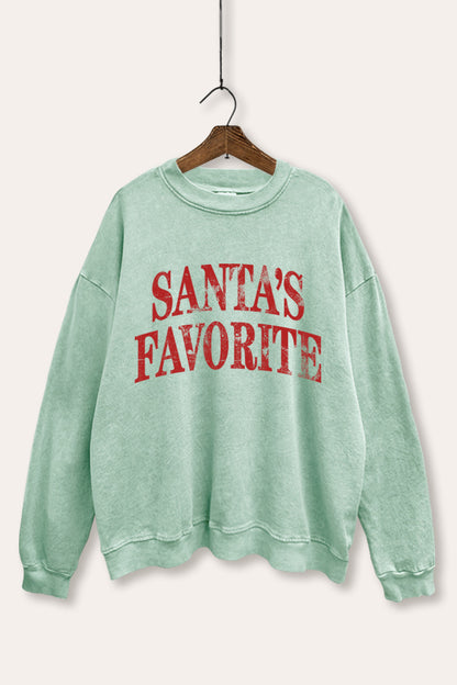 Santa's Favorite Stacked Graphic Mineral Wash Sweatshirt