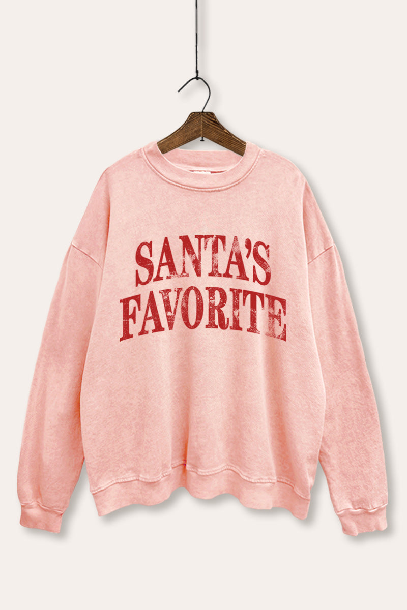 "santa's favorite" stacked graphic mineral wash sweatshirt