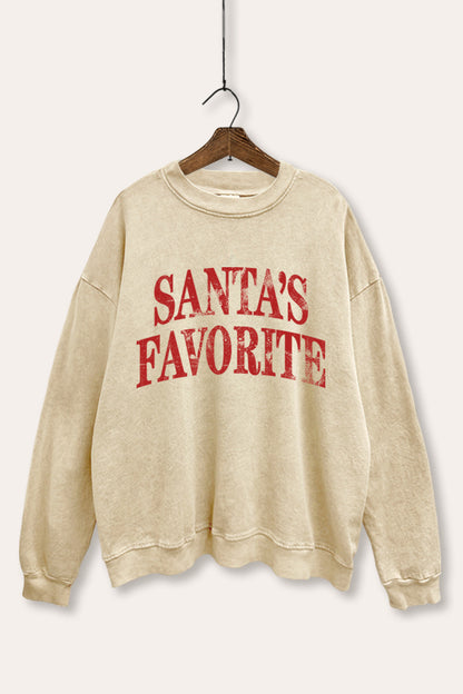 Santa's Favorite Stacked Graphic Mineral Wash Sweatshirt