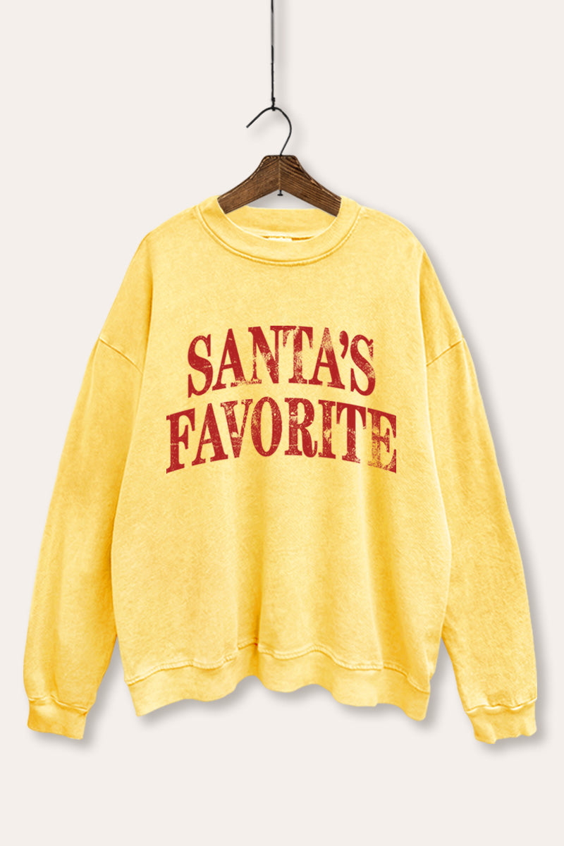 "santa's favorite" stacked graphic mineral wash sweatshirt