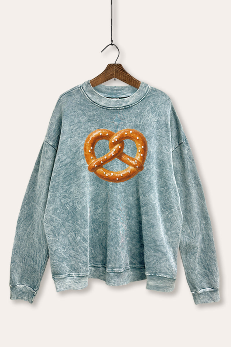 pretzel graphic mineral wash sweatshirt