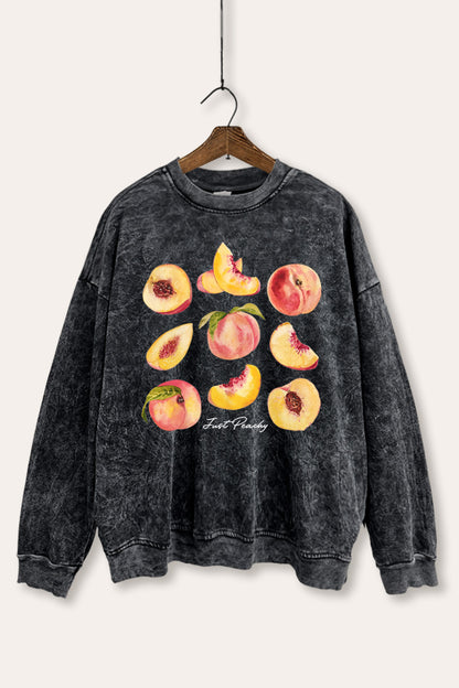 Just Peachy Fruit Graphic Mineral Wash Sweatshirt