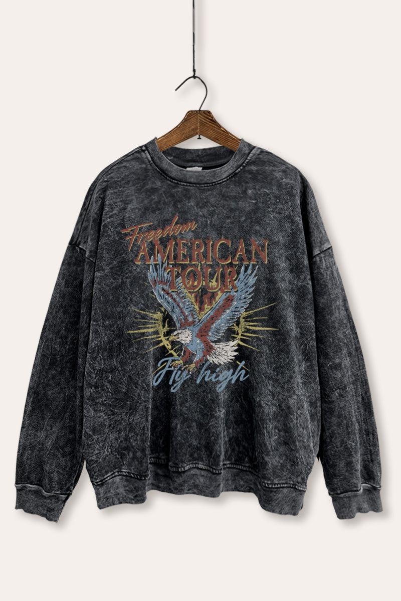 bald eagle "freedom" graphic mineral wash sweatshirt
