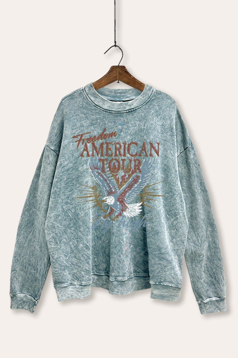 bald eagle "freedom" graphic mineral wash sweatshirt