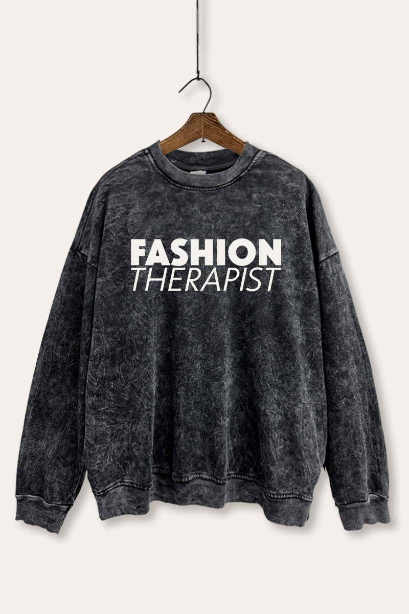 "fashion therapist" mineral wash graphic sweatshirt