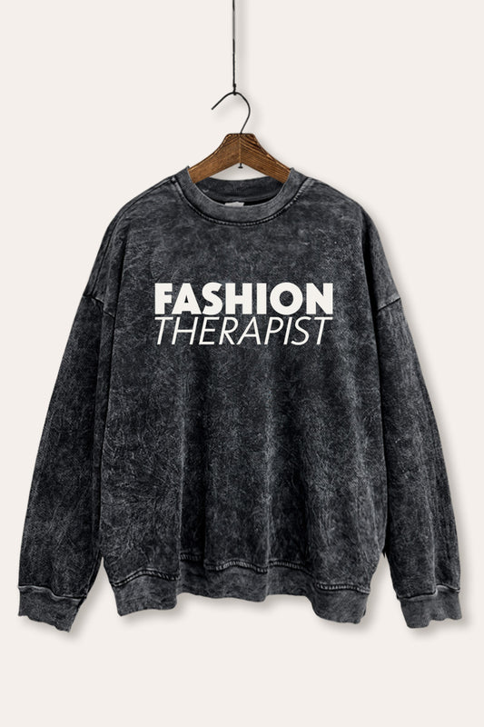 "fashion therapist" mineral wash graphic sweatshirt