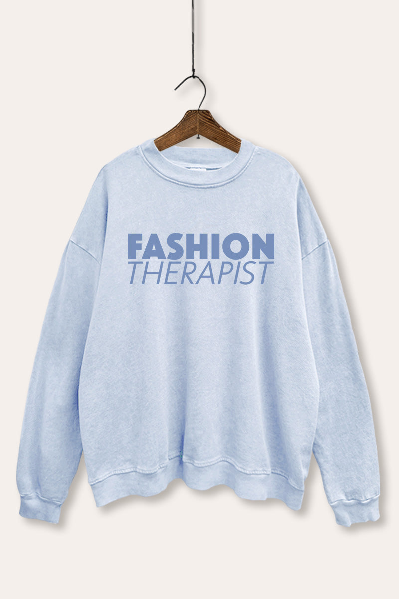 "fashion therapist" mineral wash graphic sweatshirt