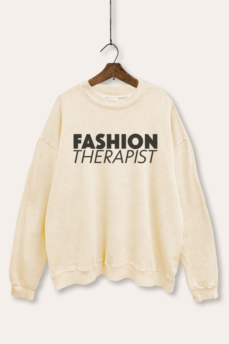 "fashion therapist" mineral wash graphic sweatshirt