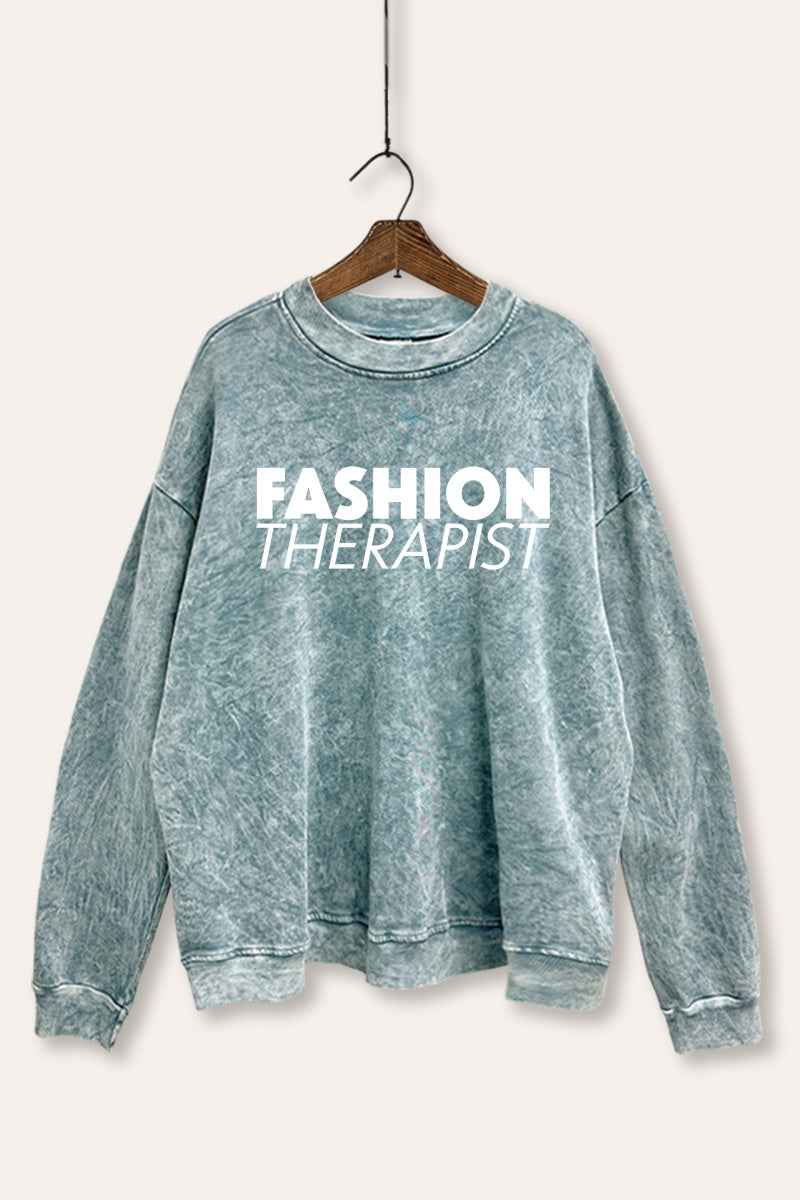"fashion therapist" mineral wash graphic sweatshirt