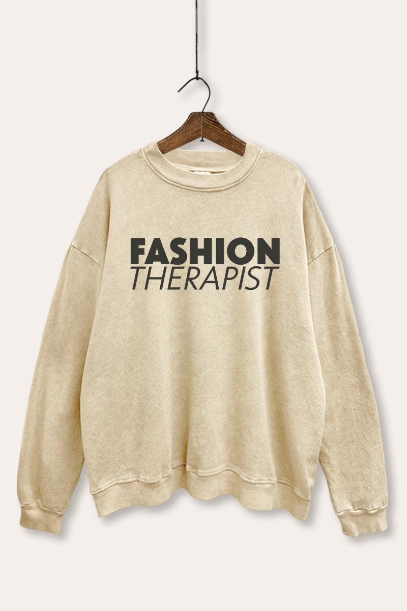 "fashion therapist" mineral wash graphic sweatshirt