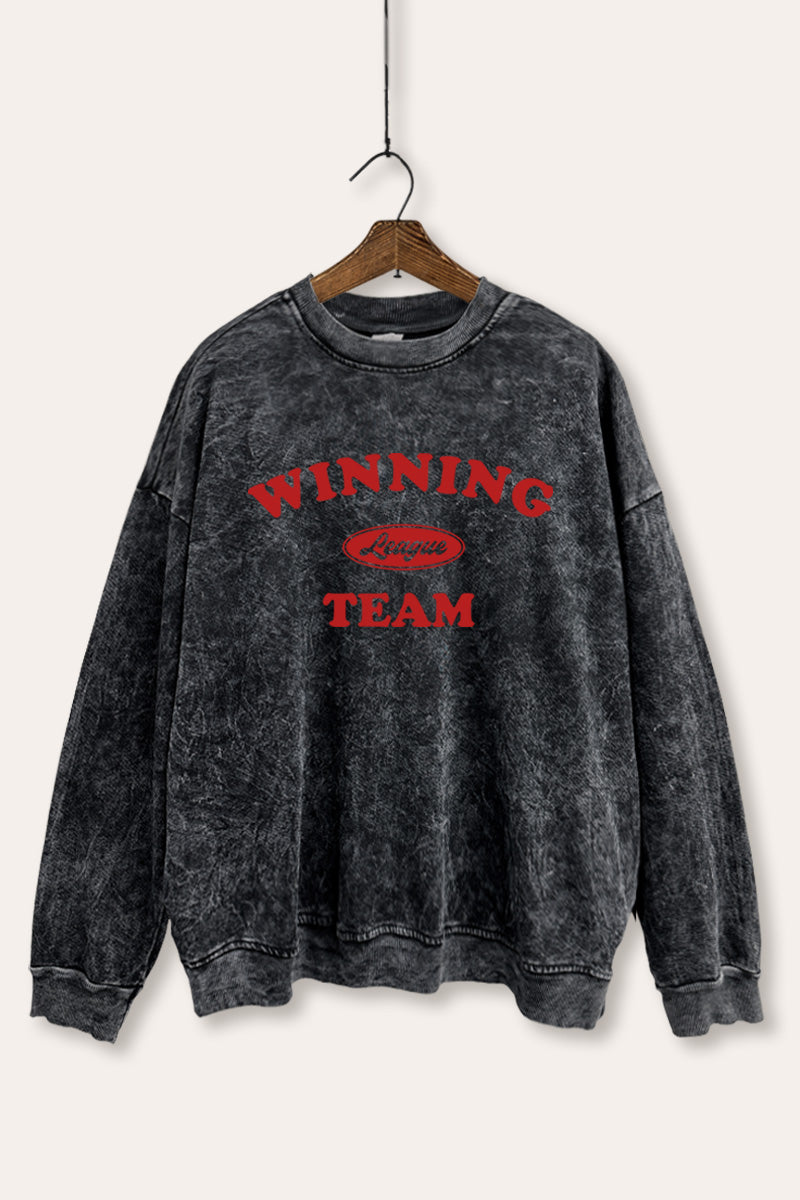"winning team" sports graphic mineral wash sweatshirt