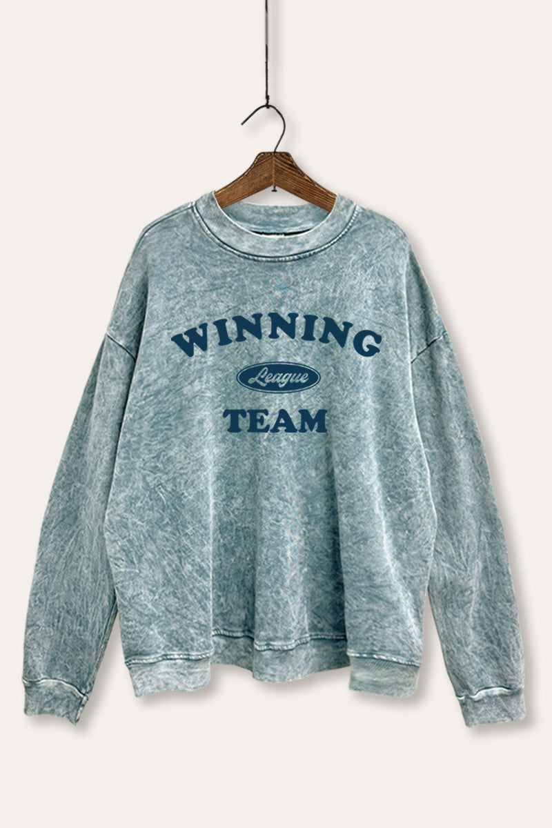 "winning team" sports graphic mineral wash sweatshirt