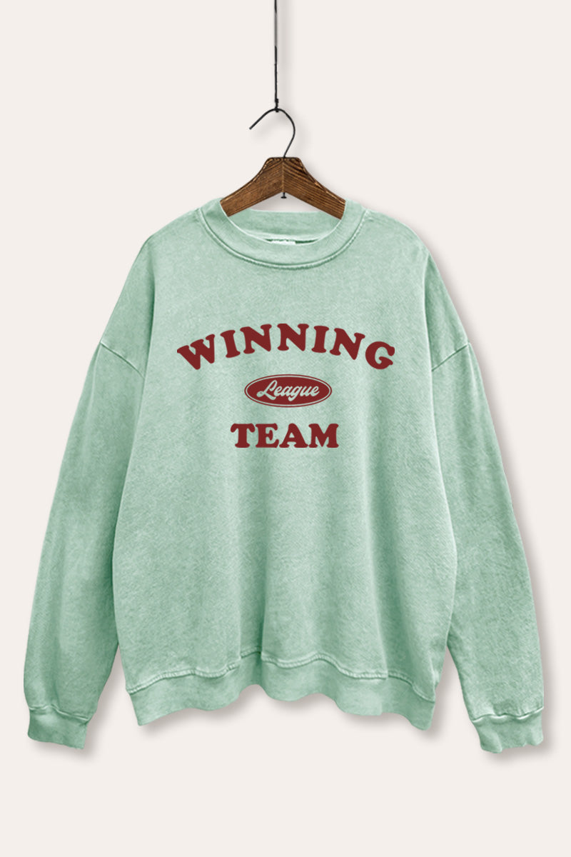 "winning team" sports graphic mineral wash sweatshirt