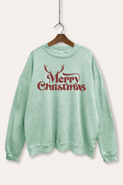Merry Christmas Reindeer Graphic Mineral Wash Sweatshirt
