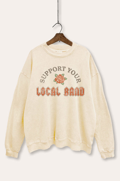 Support Your Local Band Rose Graphic Mineral Wash Sweatshirt
