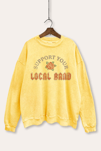 Support Your Local Band Rose Graphic Mineral Wash Sweatshirt