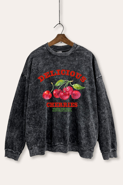 Delicious Cherries Fruit Graphic Mineral Wash Sweatshirt