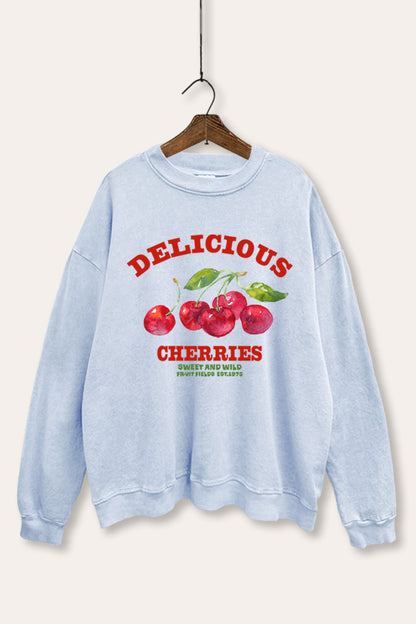 Delicious Cherries Fruit Graphic Mineral Wash Sweatshirt