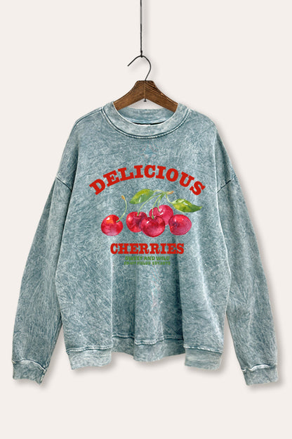 Delicious Cherries Fruit Graphic Mineral Wash Sweatshirt