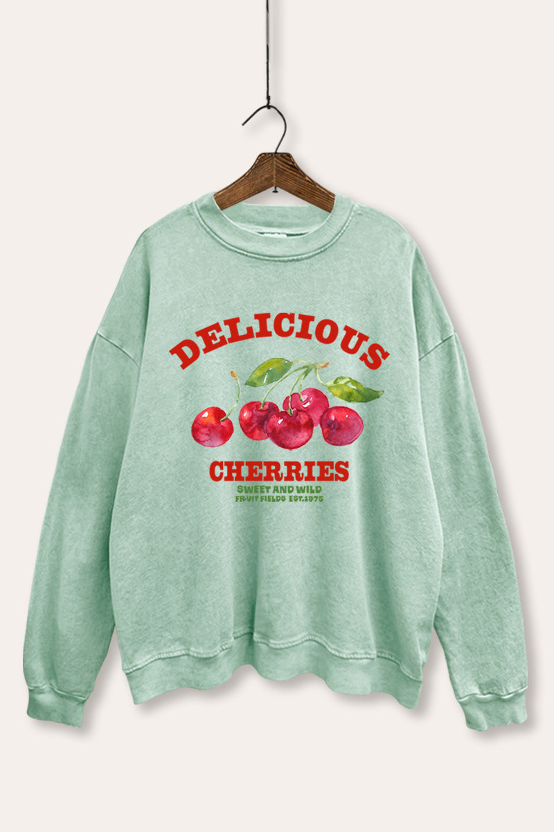 "delicious cherries" fruit graphic mineral wash sweatshirt