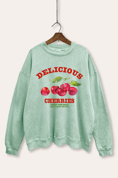 Delicious Cherries Fruit Graphic Mineral Wash Sweatshirt