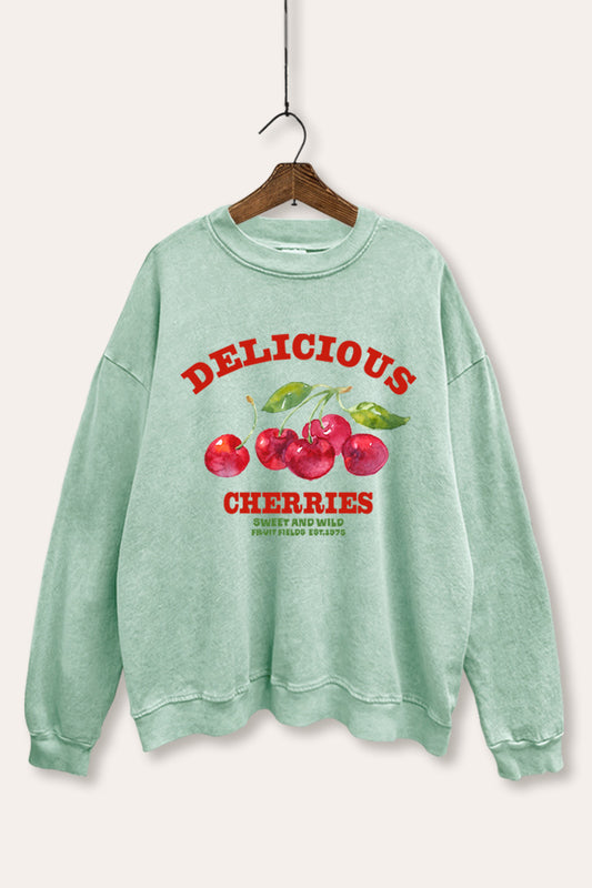 "delicious cherries" fruit graphic mineral wash sweatshirt