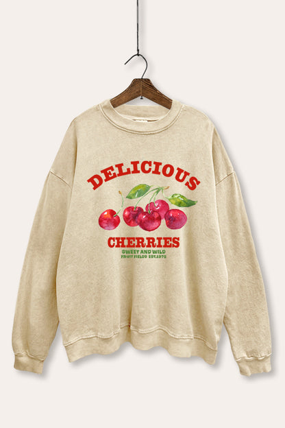 Delicious Cherries Fruit Graphic Mineral Wash Sweatshirt