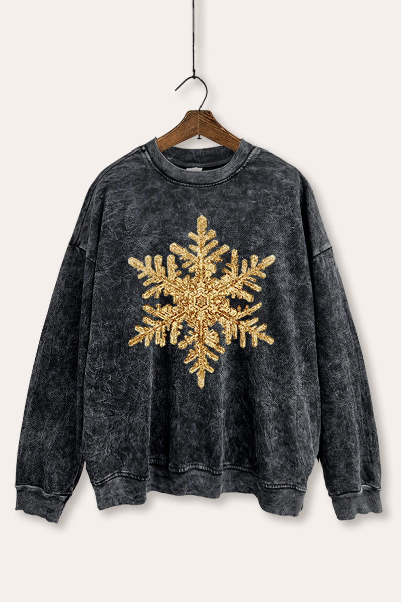 golden snowflake graphic mineral wash sweatshirt