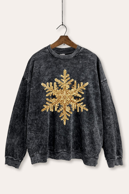 Gold Snowflake Holiday Graphic Mineral Wash Sweatshirt