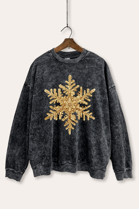 golden snowflake graphic mineral wash sweatshirt