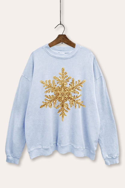 Gold Snowflake Holiday Graphic Mineral Wash Sweatshirt