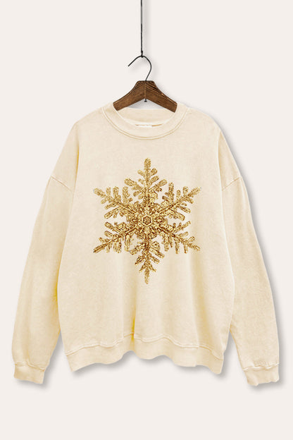 Gold Snowflake Holiday Graphic Mineral Wash Sweatshirt