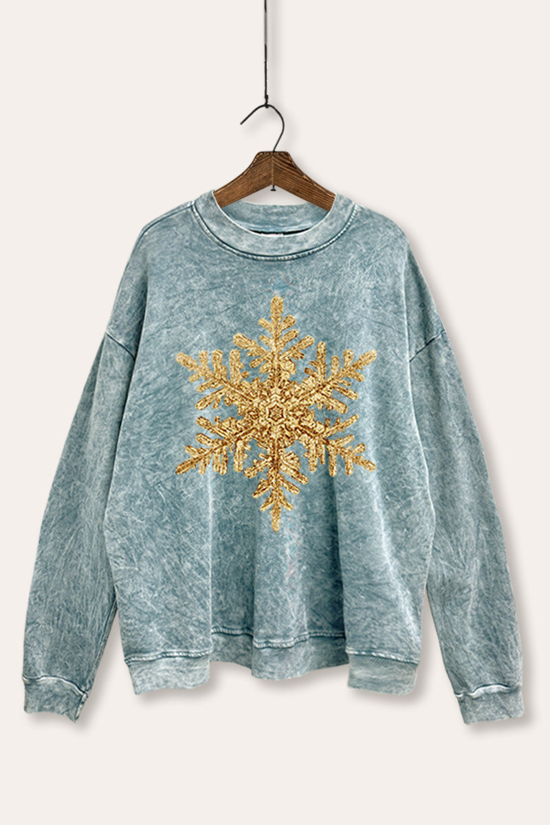 golden snowflake graphic mineral wash sweatshirt