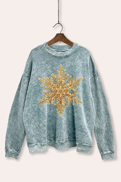 Gold Snowflake Holiday Graphic Mineral Wash Sweatshirt