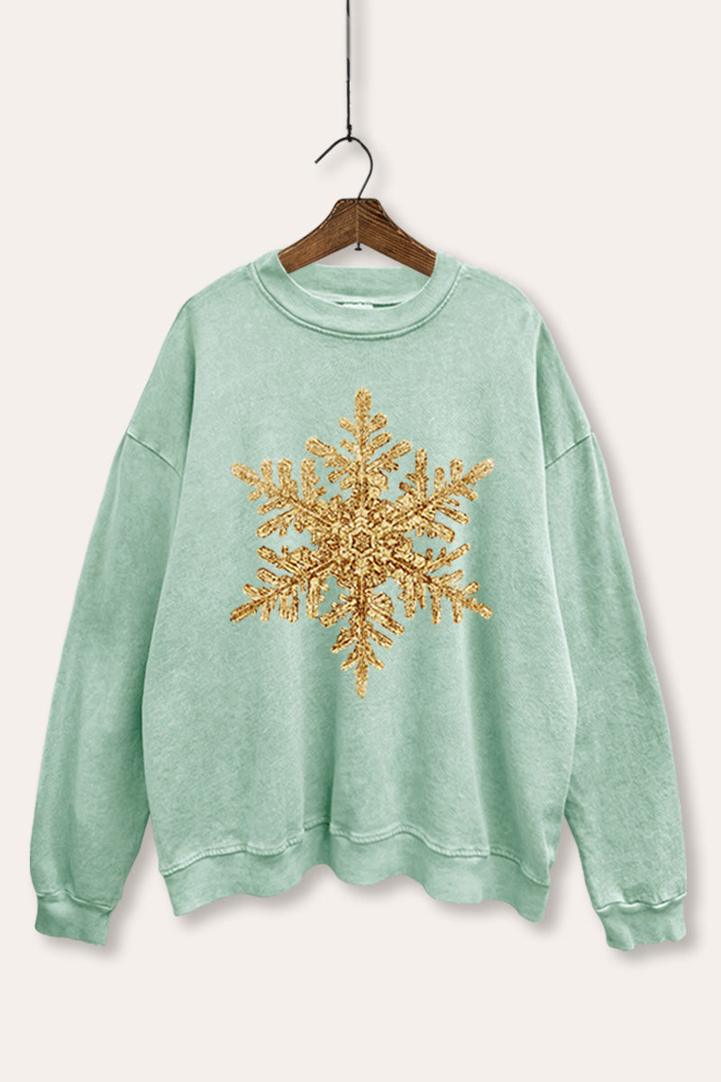 golden snowflake graphic mineral wash sweatshirt